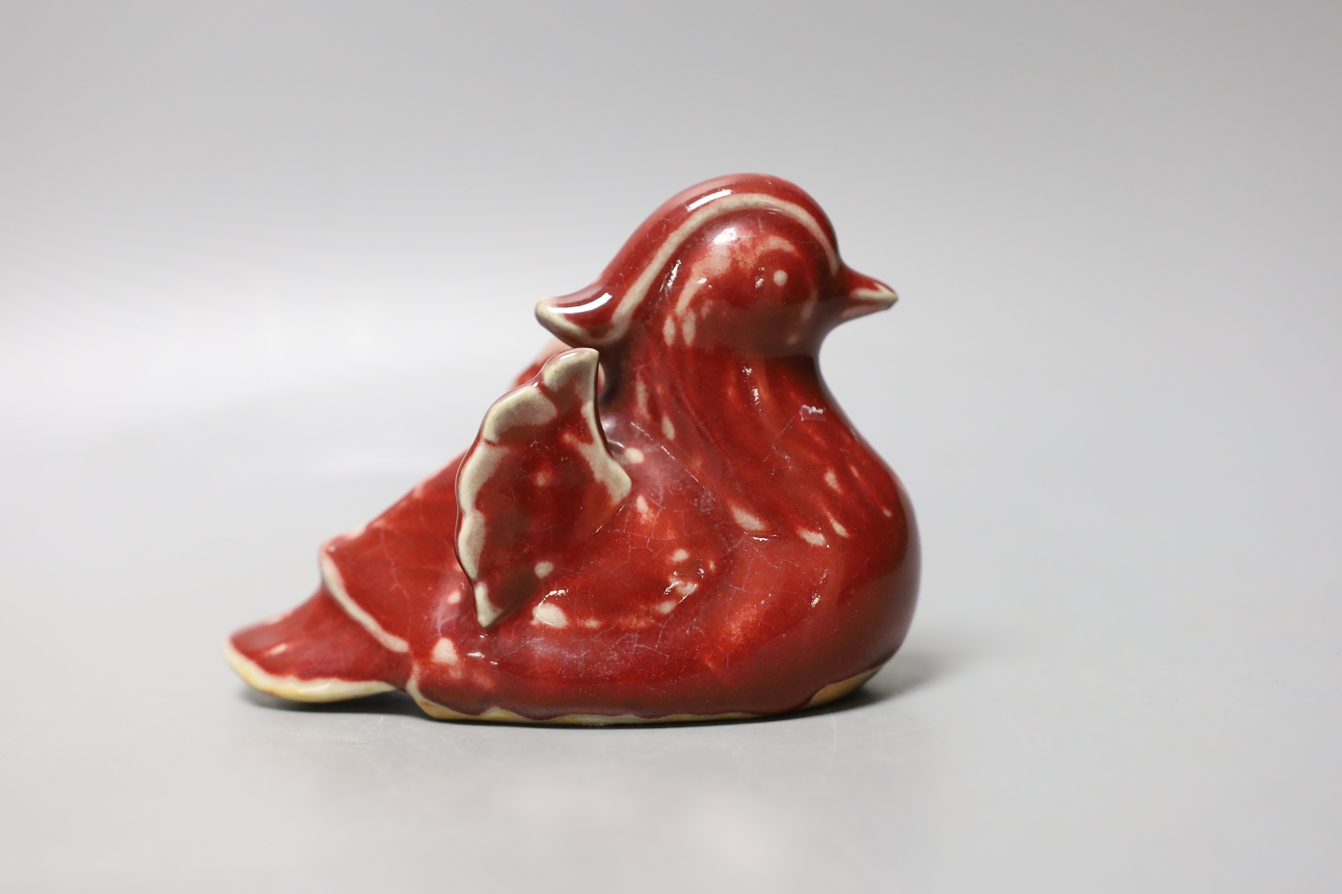 Three 19th century Chinese Canton decorated items and a sang-de-boeuf duck - tallest 10cm